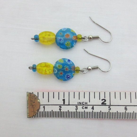 New Blue & Yellow Hand Crafted Dangle Earrings - Picture 4 of 6